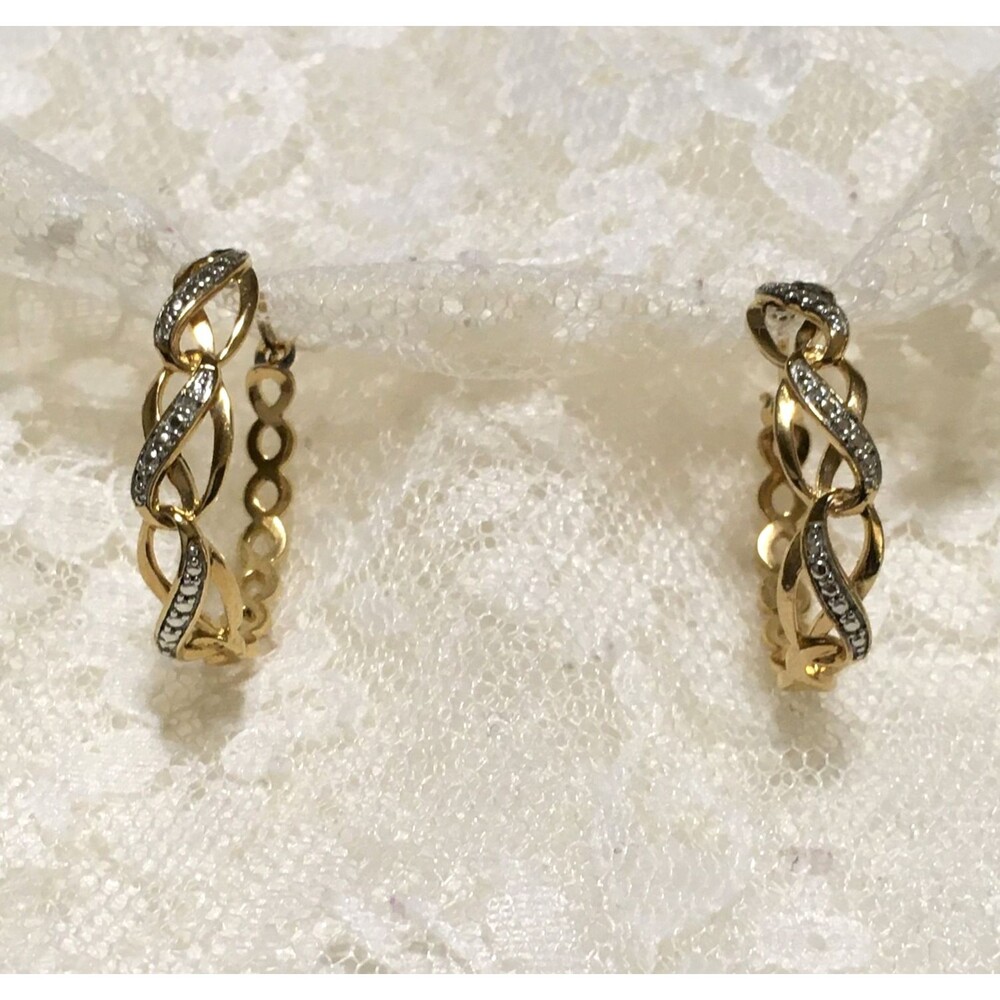 Gold Tone over Sterling Silver 925 Hoop Earrings Pierced Ornate PAJ signed